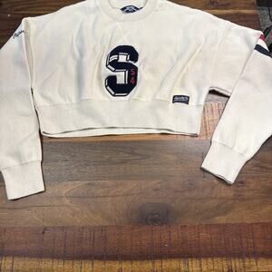 Superdry Sweater Sweatshirt Crew Neck Cropped Varsity Patchwork Embroidered